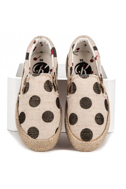 Trendy crèmekleurige textielschoenen voor kinderen met decoratieve rits en zwarte stippen K1645004NE