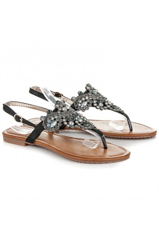 Elegante zwarte sandalen in Indiase stijl met teenriem D-6532B