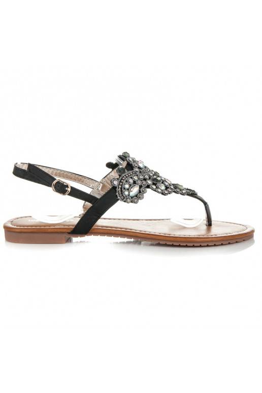 Elegante schwarze Sandalen im indischen Stil mit Zehenriemen D-6532B