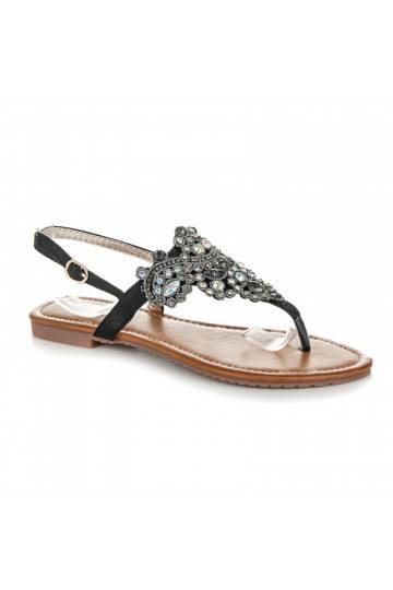 Elegante zwarte sandalen in Indiase stijl met teenriem D-6532B