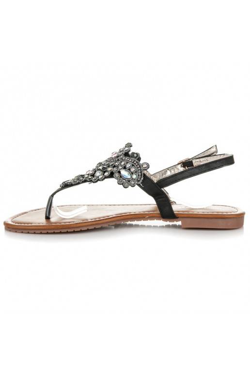 Elegante zwarte sandalen in Indiase stijl met teenriem D-6532B