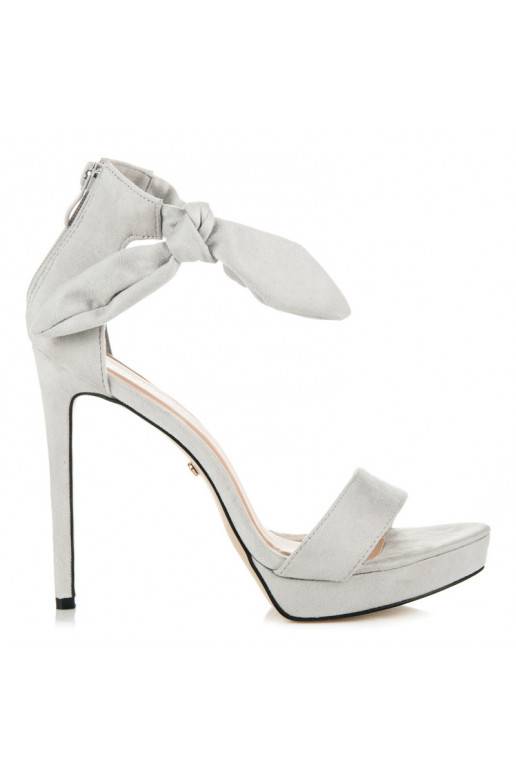 Grijze suède sandalen met hoge hak en striksluiting AF-8675G  - 3