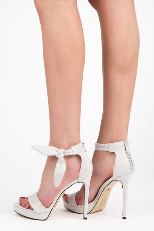 Grijze suède sandalen met hoge hak en striksluiting AF-8675G  - 2