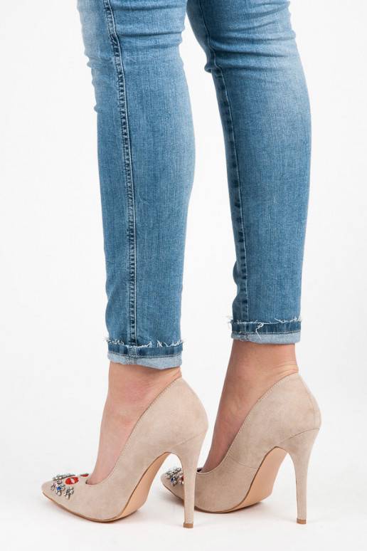 Zomšiniai smėlio spalvos bateliai su siuvinėtomis ir blizgiomis detalėmis WL119BE  - 3 Zomšiniai smėlio spalvos bateliai su siuvinėtomis ir blizgiomis detalėmis WL119BE  - 3