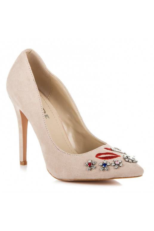 Beige suède schoenen met geborduurde en glanzende details WL119BE  - 4 Beige suède schoenen met geborduurde en glanzende details WL119BE  - 4