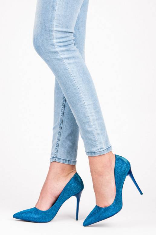 Chaussures à talons brillantes bleues LEI-105BL