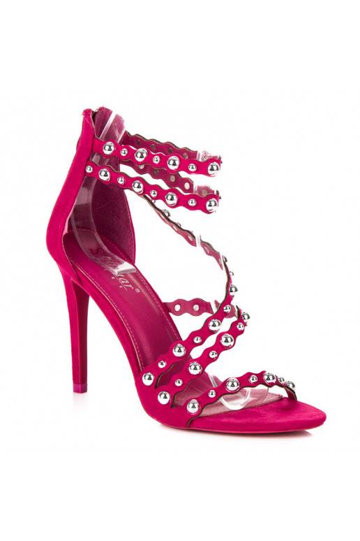 Open roze sandalen met hoge hak en zilveren details LE042F  - 5