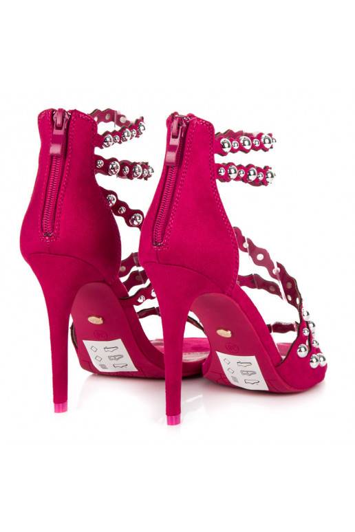 Sandales ouvertes à talons hauts roses avec détails argentés LE042F