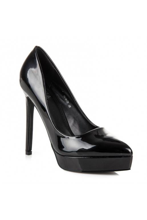 Chaussures à talons aiguilles vernies noires avec plateforme aux orteils