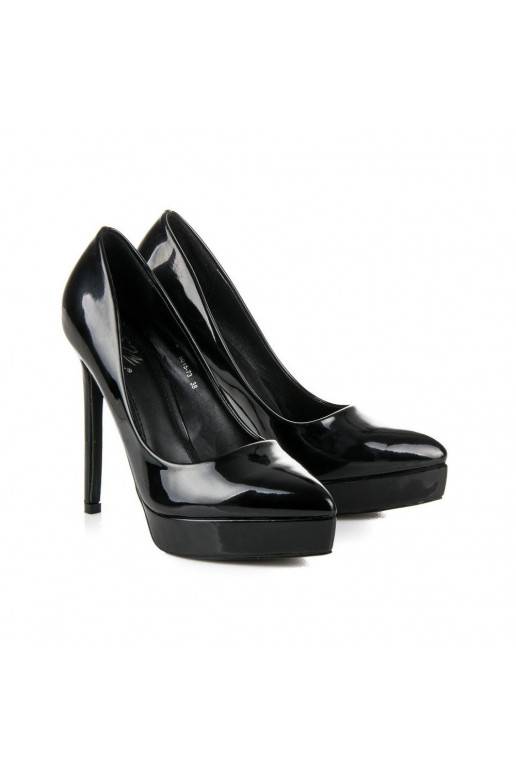 Schwarze Lack-Stiletto-Schuhe mit Plateau an der Spitze  - 2