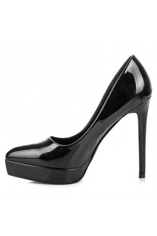 Chaussures à talons aiguilles vernies noires avec plateforme aux orteils