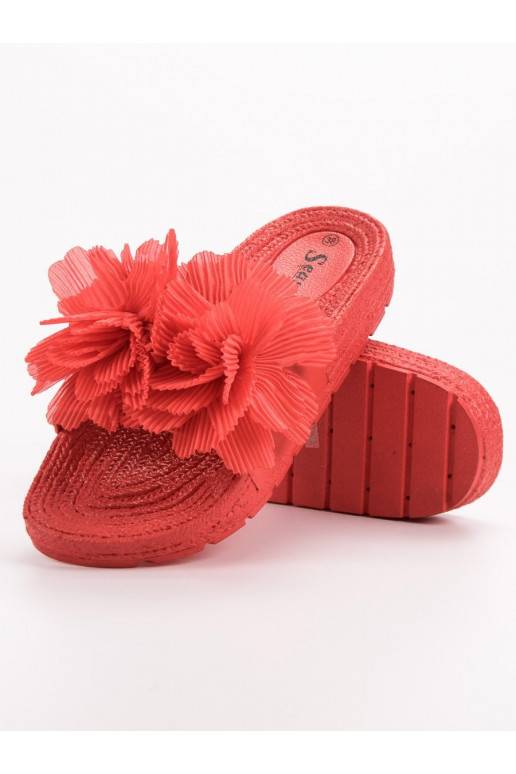 Rode pantoffels met bloemen BAT_CK88R  - 2