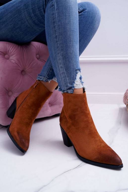 Bottines à talons en daim marron Niki BAT_RV9524 CAMEL