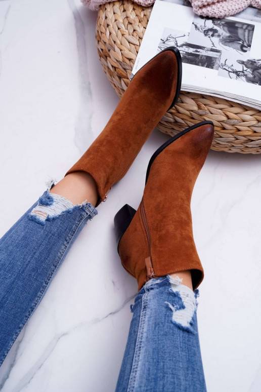 Bottines à talons en daim marron Niki BAT_RV9524 CAMEL