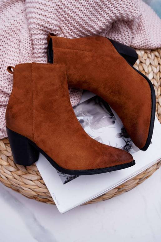 Bottines à talons en daim marron Niki BAT_RV9524 CAMEL