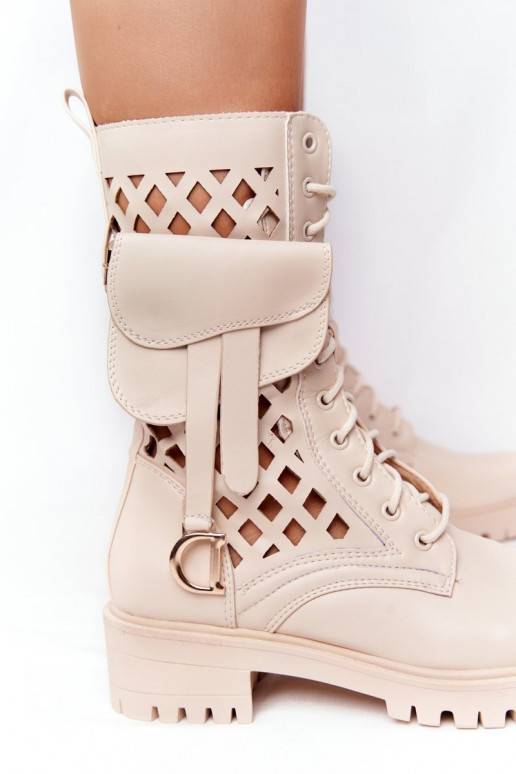 Beige Stiefel mit durchbrochenen Elementen PS1 - 5 Beige Stiefel mit durchbrochenen Elementen PS1 - 5