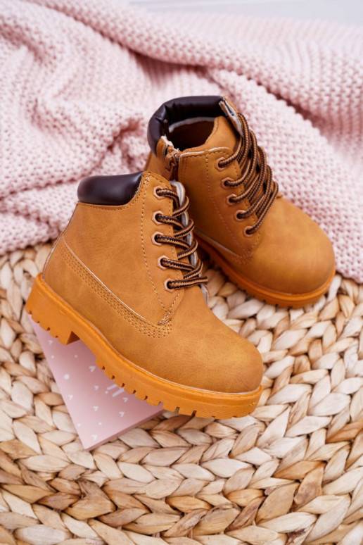 Bottines à lacets pour enfants avec fermetures éclair de couleur marron