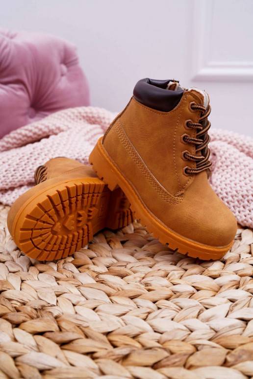 Bottines à lacets pour enfants avec fermetures éclair de couleur marron