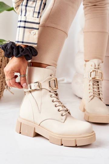 Bottes chauffantes à boucles dorées en beige 2