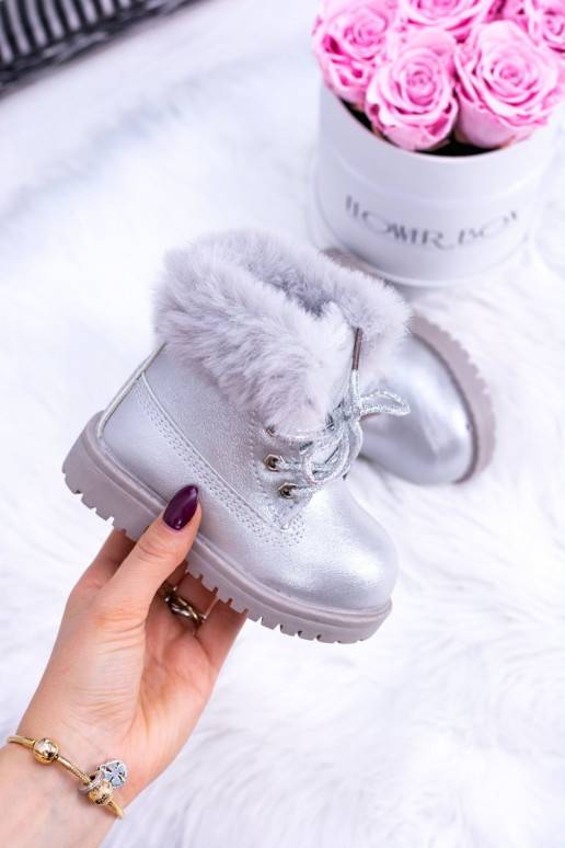 Silberfarbene, wärmende Kinderstiefel