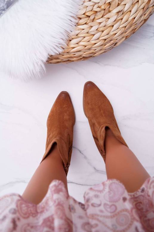 Bottines à talons pour femmes en daim naturel couleur marron Nicole