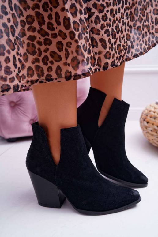Bottines à talons pour femmes en daim naturel couleur noir