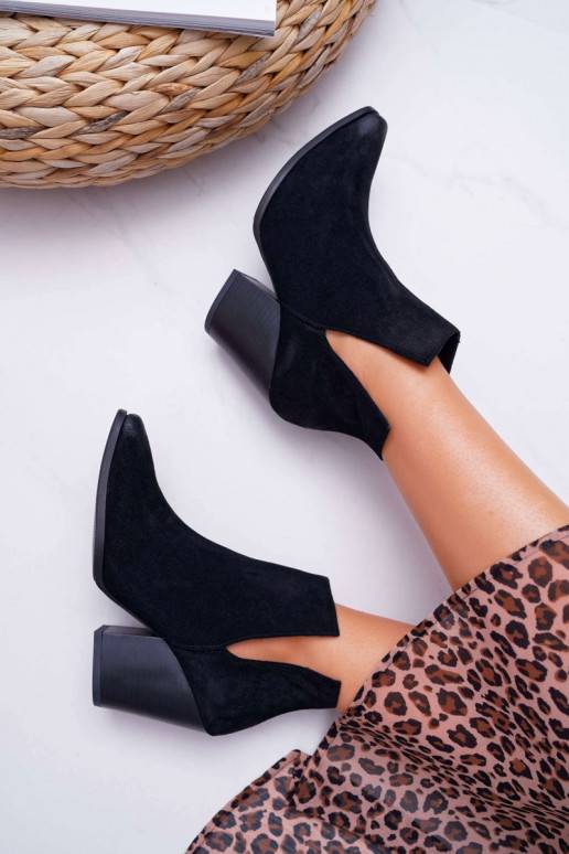 Damenstiefel mit Absatz aus natürlichem Wildleder in Schwarz