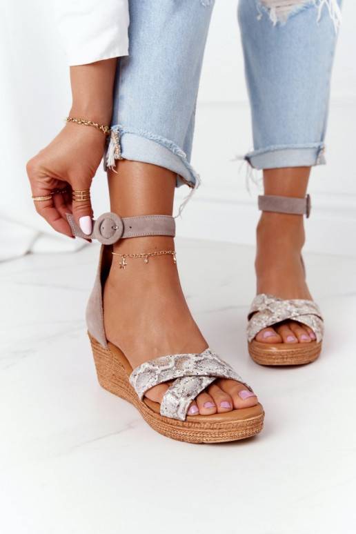 Suède platformsandalen zand-goudkleur Suède platformsandalen zand-goudkleur