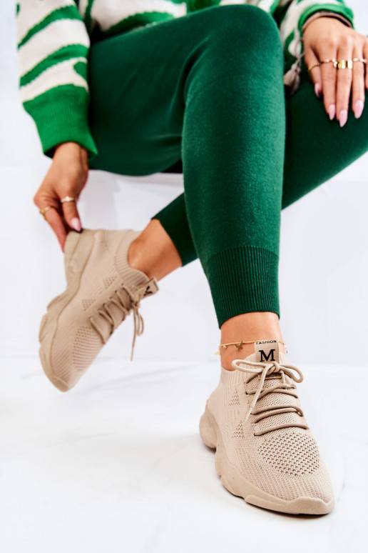 Chaussures de style sportif modèle baskets en matière couleur beige Nolene