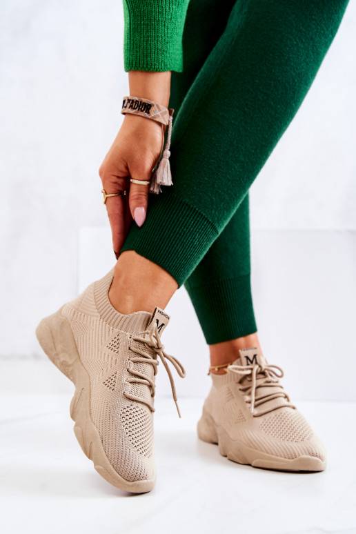 Chaussures de style sportif modèle baskets en matière couleur beige Nolene