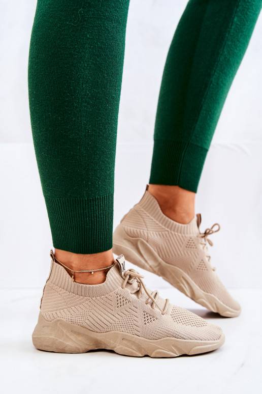 Chaussures de style sportif modèle baskets en matière couleur beige Nolene