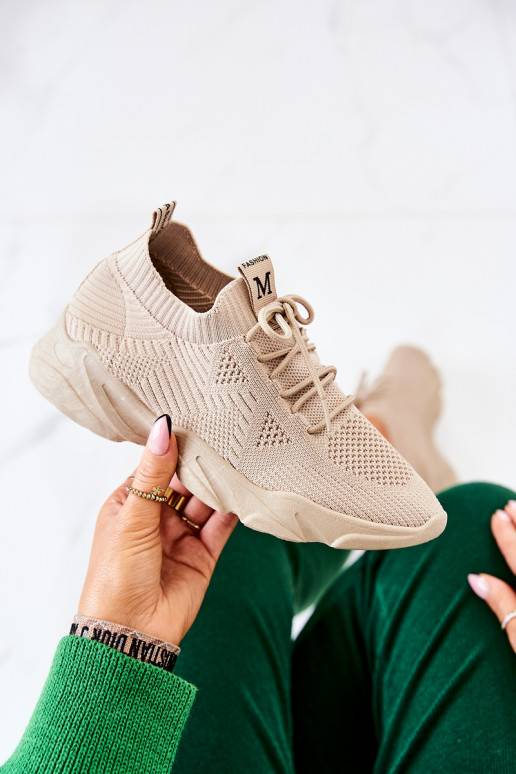 Chaussures de style sportif modèle baskets en matière couleur beige Nolene