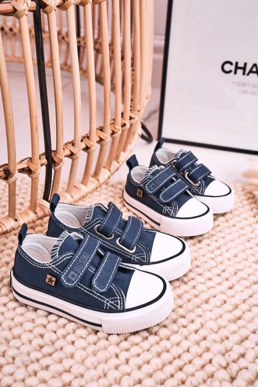 Chaussures de loisirs pour enfants à fermetures adhésives de couleur bleu foncé