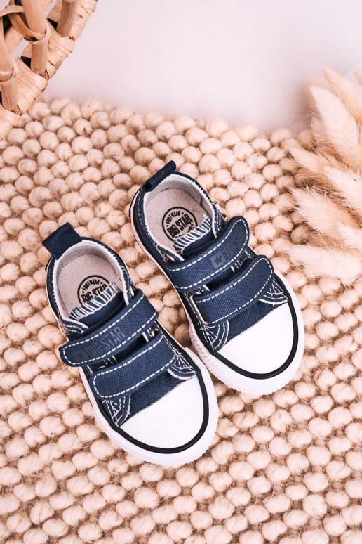 Chaussures de loisirs pour enfants à fermetures adhésives de couleur bleu foncé