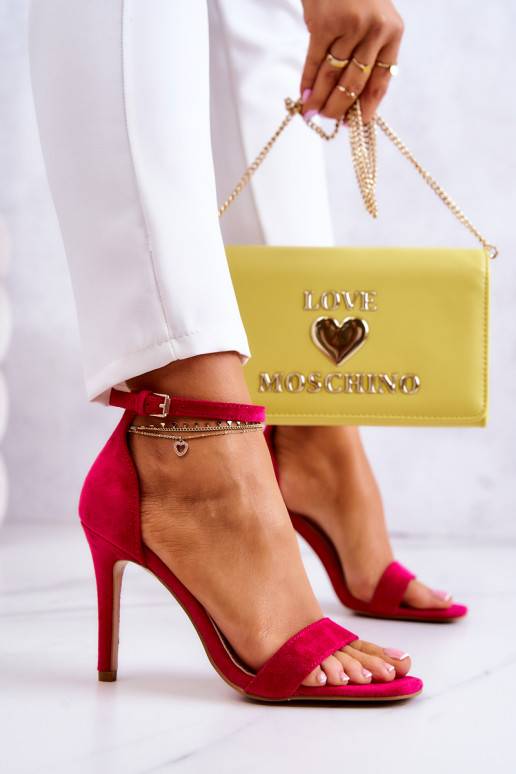 Sandales pour femmes à talons fins en daim rose Massimo