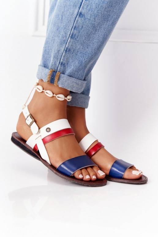Sandales plates pour femme de couleur bleu-blanc Doris