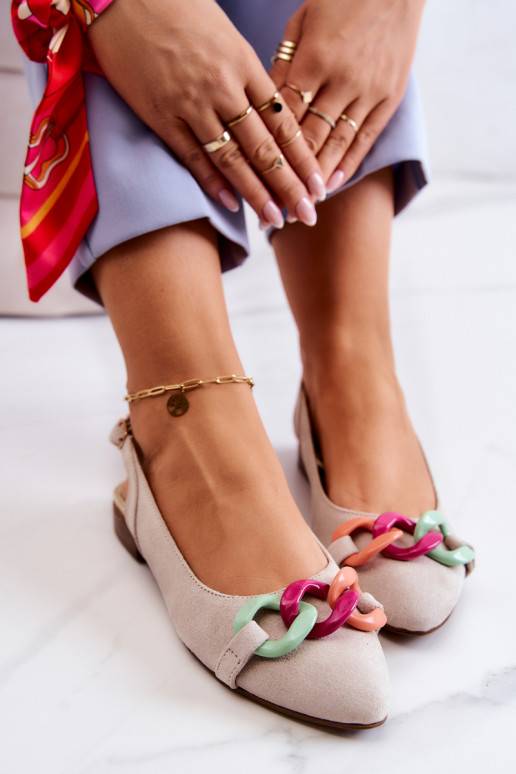 Ballerines en daim avec chaînes Chaussures ivoire