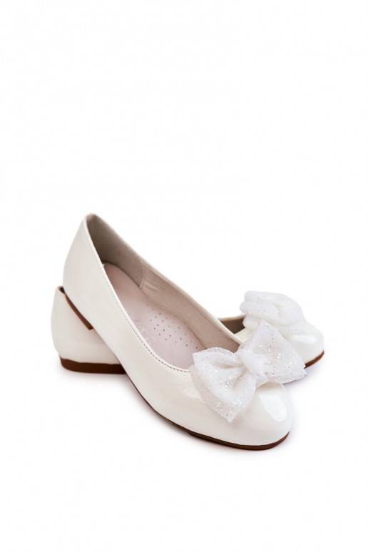 Ballerines pour enfants avec effet laqué et rubans de couleur blanche Zolly
