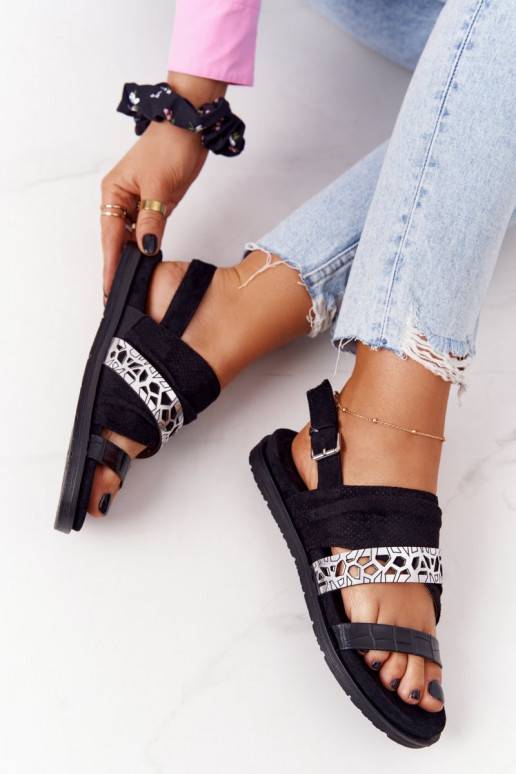 Suède sandalen zwart en zilver Asturia Suède sandalen zwart en zilver Asturia