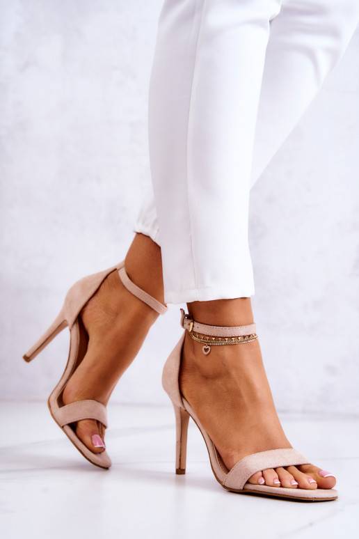 Sandale pour femme à talons fins en daim beige Massimo