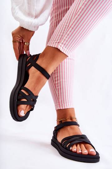 Sandales pour femmes à fermetures adhésives en noir