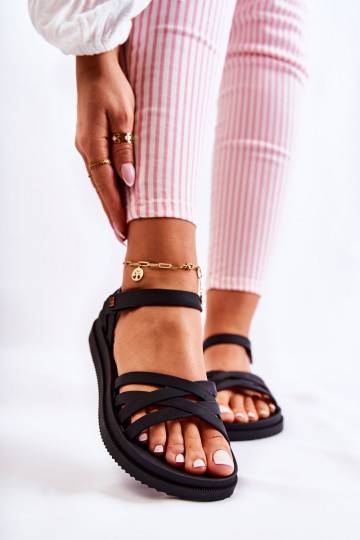 Damensandalen mit Klebeverschlüssen in Schwarz 2