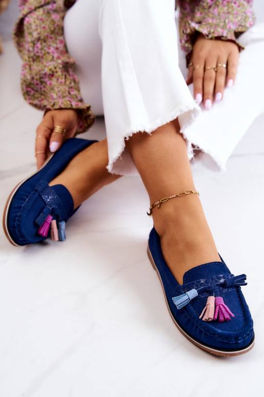 Mocassins met franjes in marineblauw... Mocassins met franjes in marineblauw...