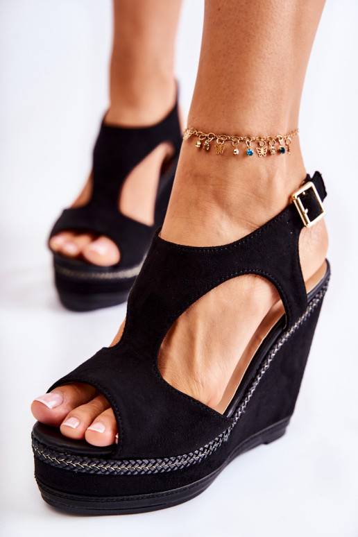 Sandales à plateforme en daim modèle classique de couleur noir Lysette