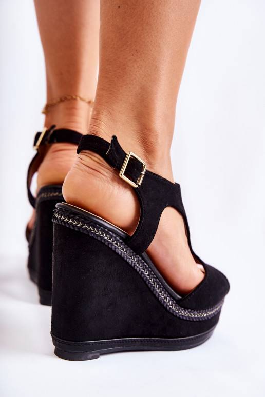 Sandales à plateforme en daim modèle classique de couleur noir Lysette
