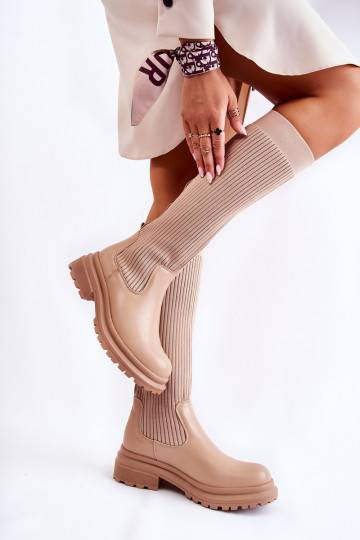 Beige Allys gestreepte laarzen met brede hak