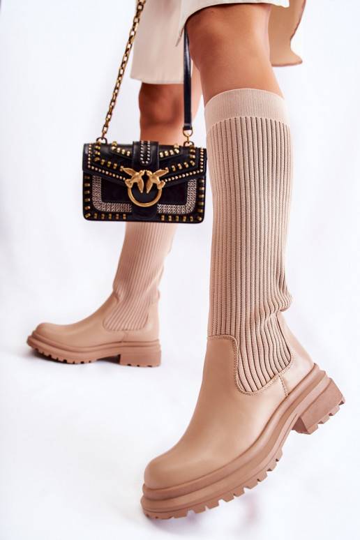 Beige gestreifte Allys-Stiefel mit... Beige gestreifte Allys-Stiefel mit...