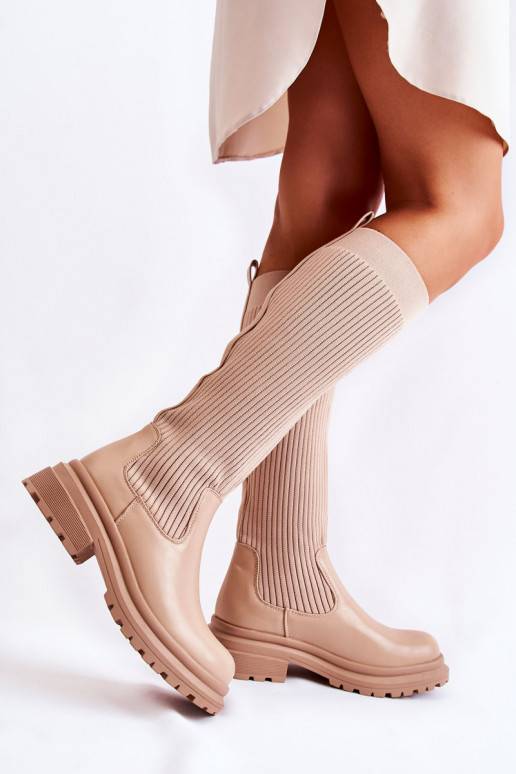 Beige Allys gestreepte laarzen met... Beige Allys gestreepte laarzen met...