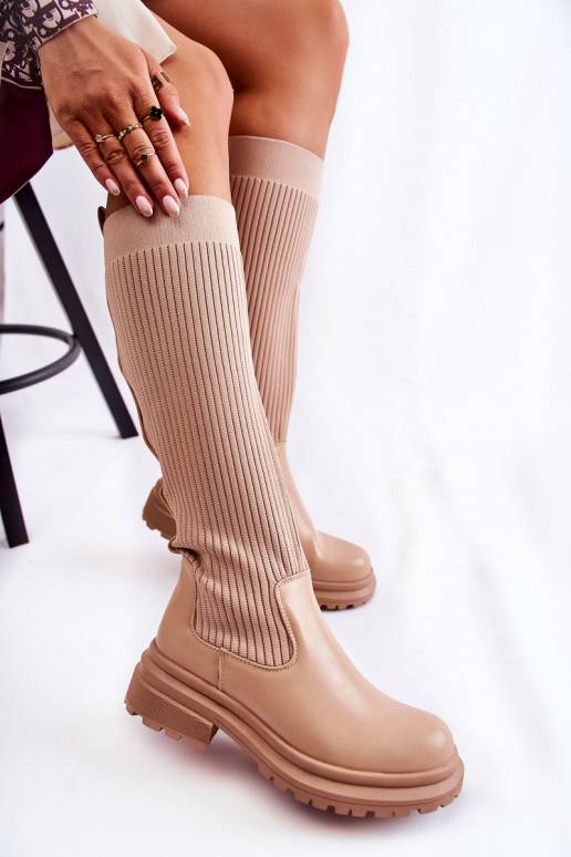 Beige Allys gestreepte laarzen met... Beige Allys gestreepte laarzen met...