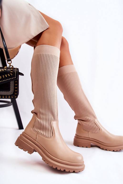 Bottines à talons larges rayées Allys beiges